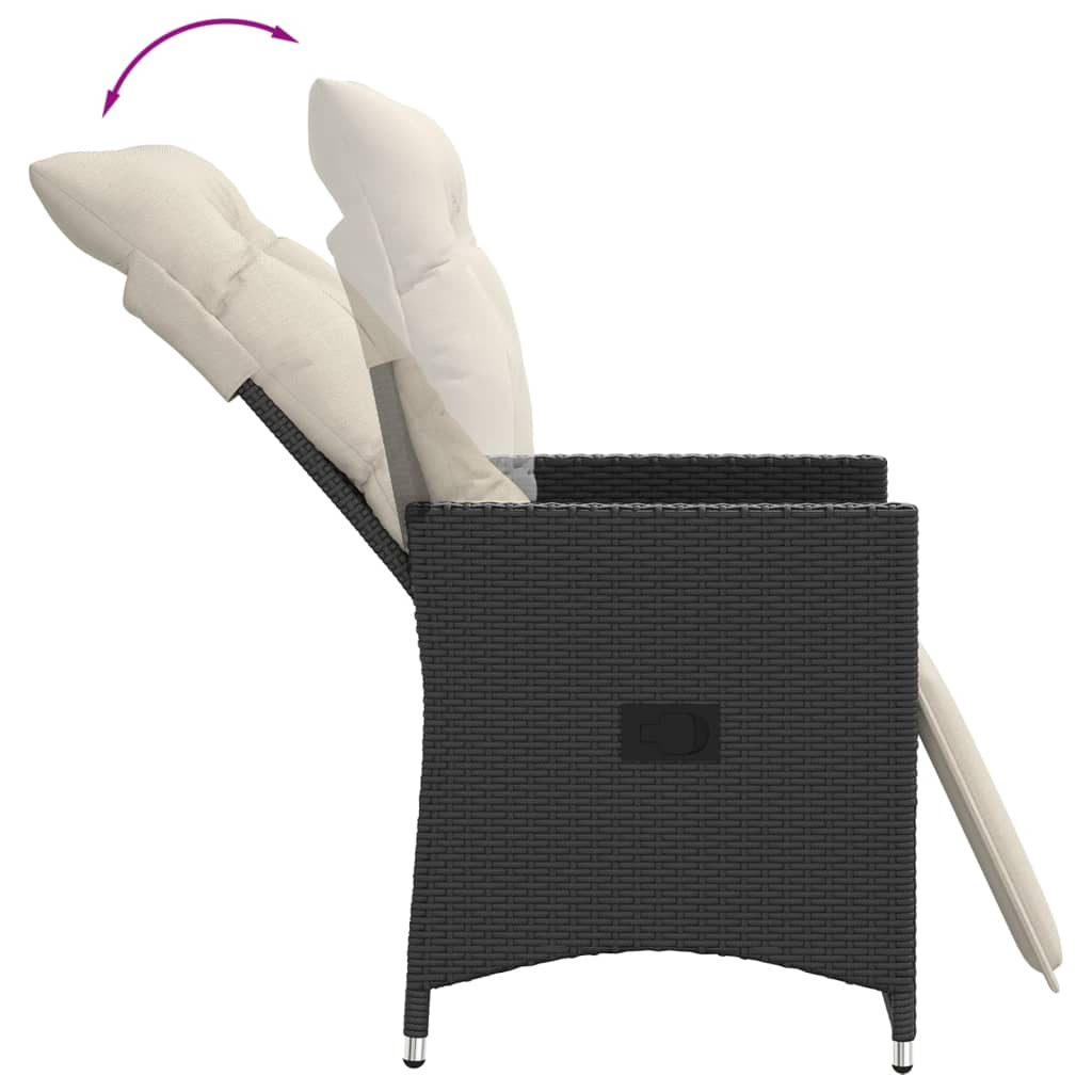 havestole med hynder 2 stk. justerbart ryglæn polyrattan sort