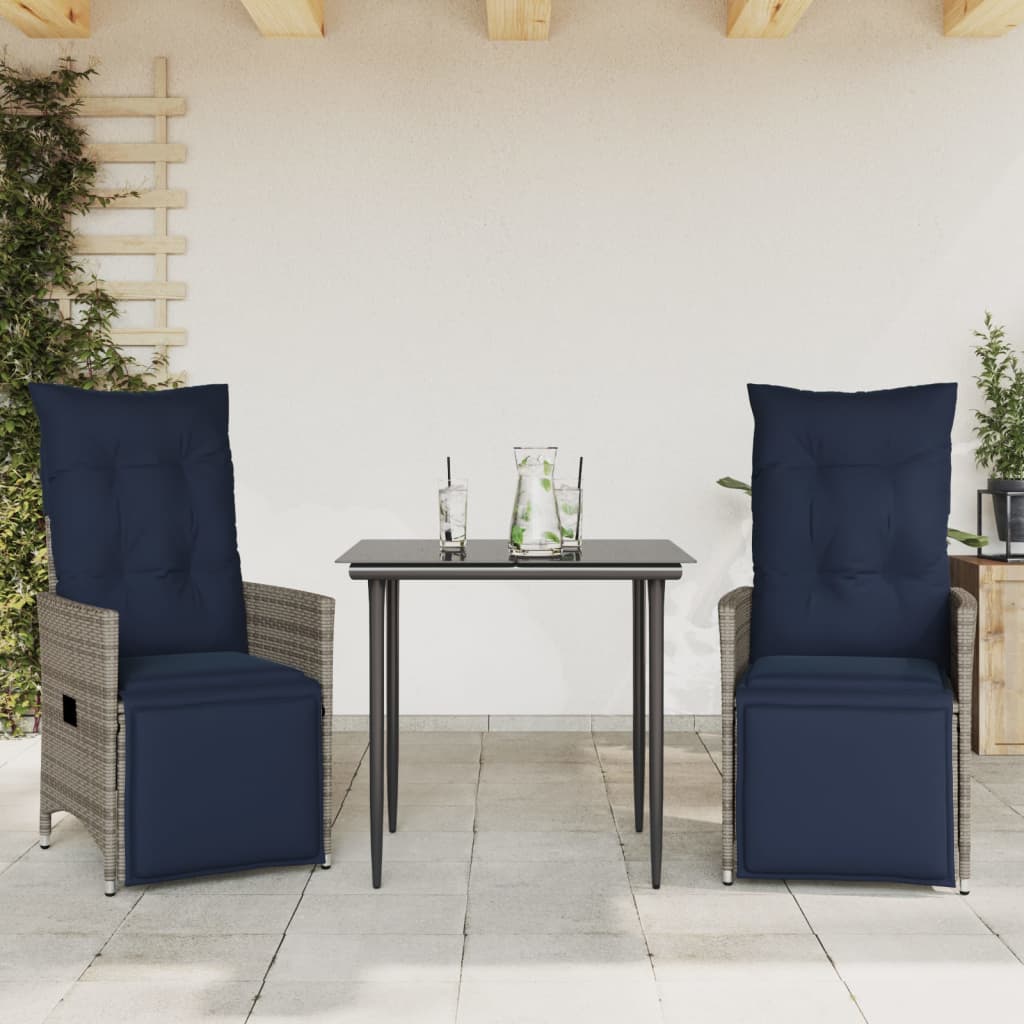 havestole med lænefunktion 2 stk. med hynder grå polyrattan