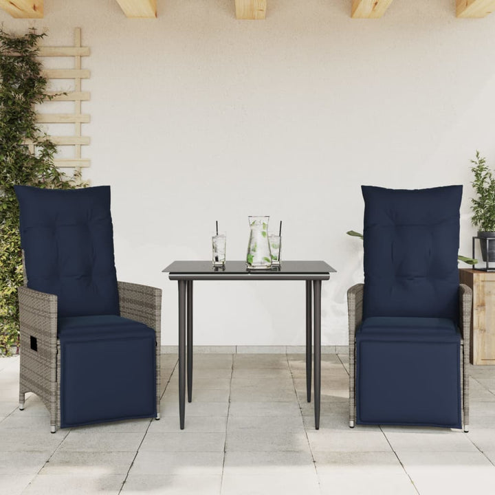 havestole med lænefunktion 2 stk. med hynder grå polyrattan