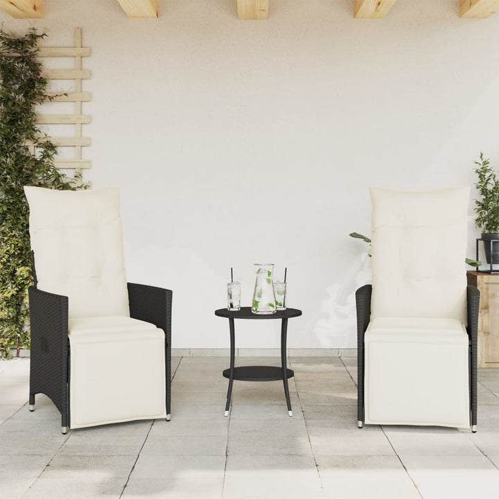 bistrosæt til haven 3 dele med hynder polyrattan sort