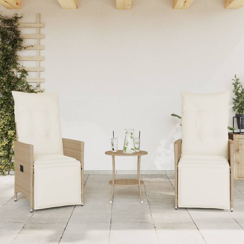 bistrosæt til haven 3 dele med hynder polyrattan beige