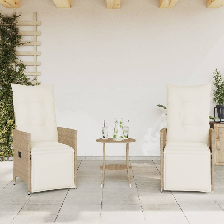 bistrosæt til haven 3 dele med hynder polyrattan beige
