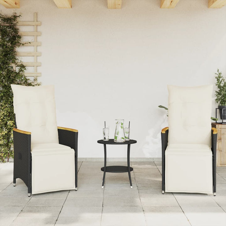 bistrosæt til haven 3 dele med hynder polyrattan sort