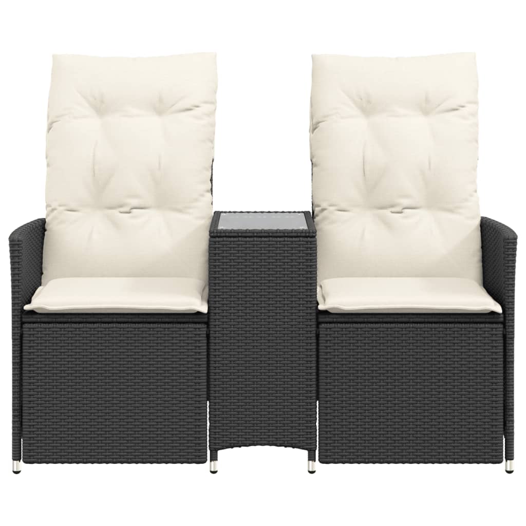 2-personers havesofa med bord og lænefunktion polyrattan sort