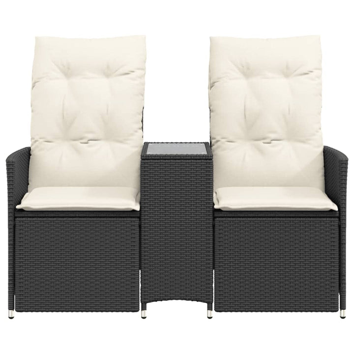 2-personers havesofa med bord og lænefunktion polyrattan sort