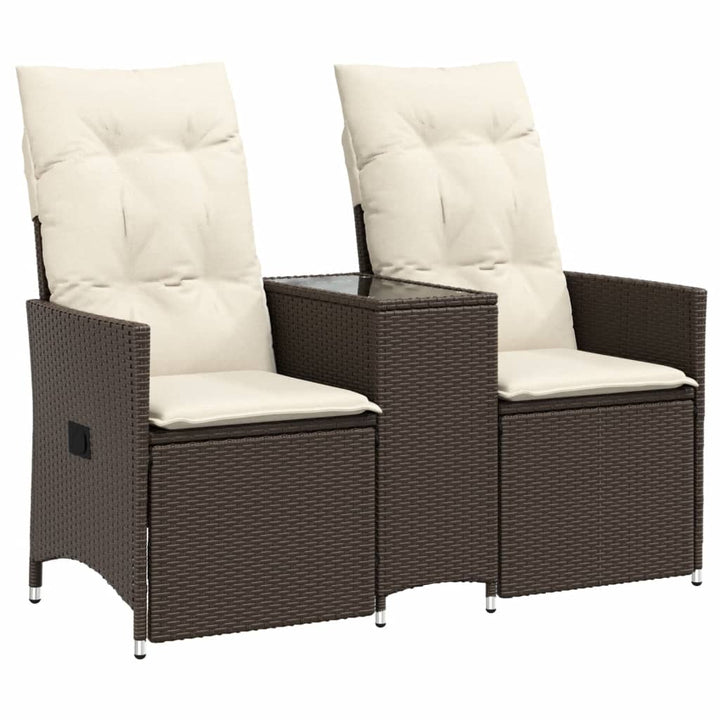 2-personers havesofa med bord og lænefunktion polyrattan brun