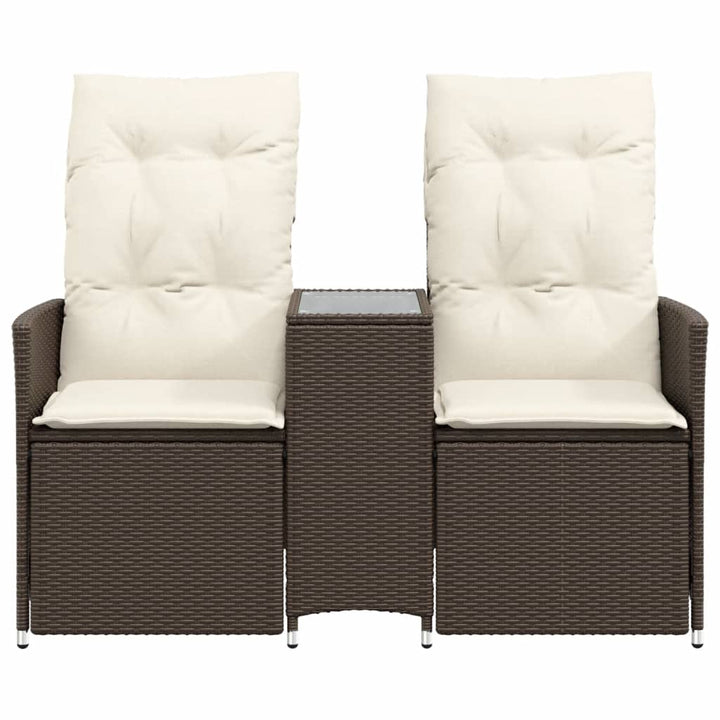 2-personers havesofa med bord og lænefunktion polyrattan brun