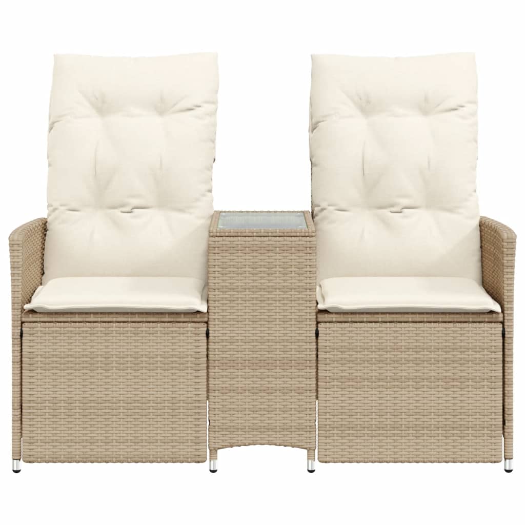2-personers havesofa med bord og lænefunktion polyrattan beige