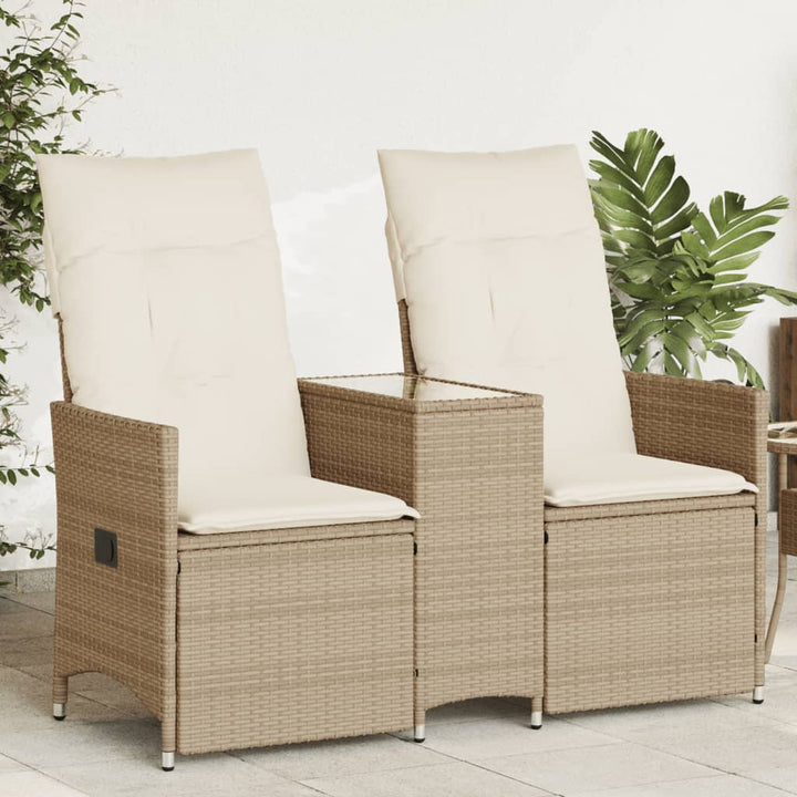 2-personers havesofa med bord og lænefunktion polyrattan beige