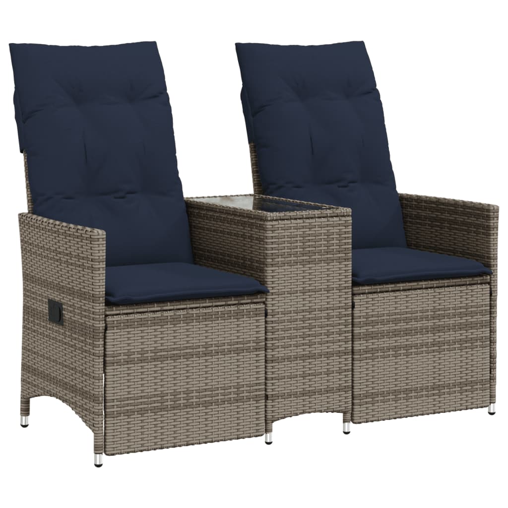 havesofa med 2 siddepladser og bord grå polyrattan