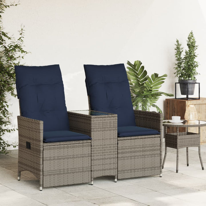 havesofa med 2 siddepladser og bord grå polyrattan