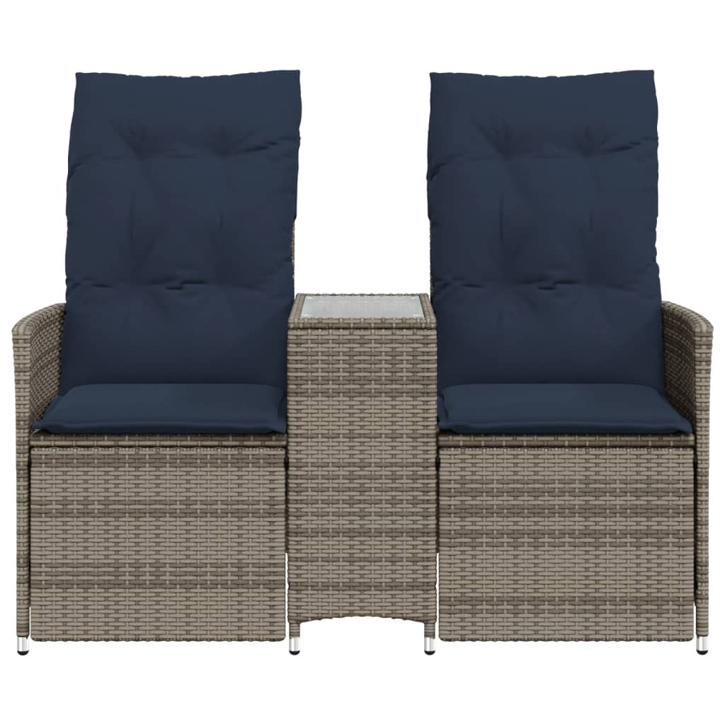 havesofa med 2 siddepladser og bord grå polyrattan