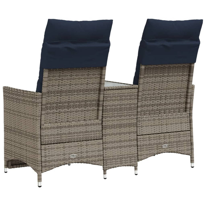 havesofa med 2 siddepladser og bord grå polyrattan