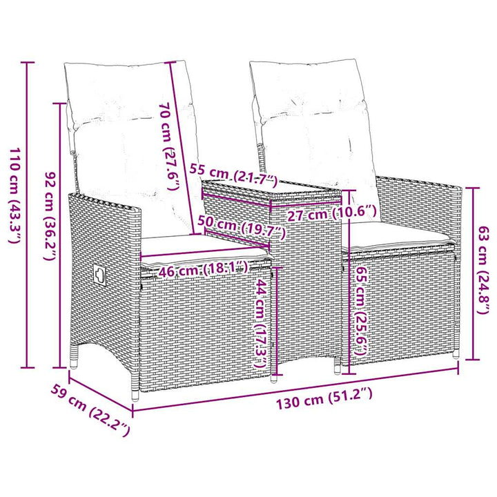 havesofa med 2 siddepladser og bord grå polyrattan