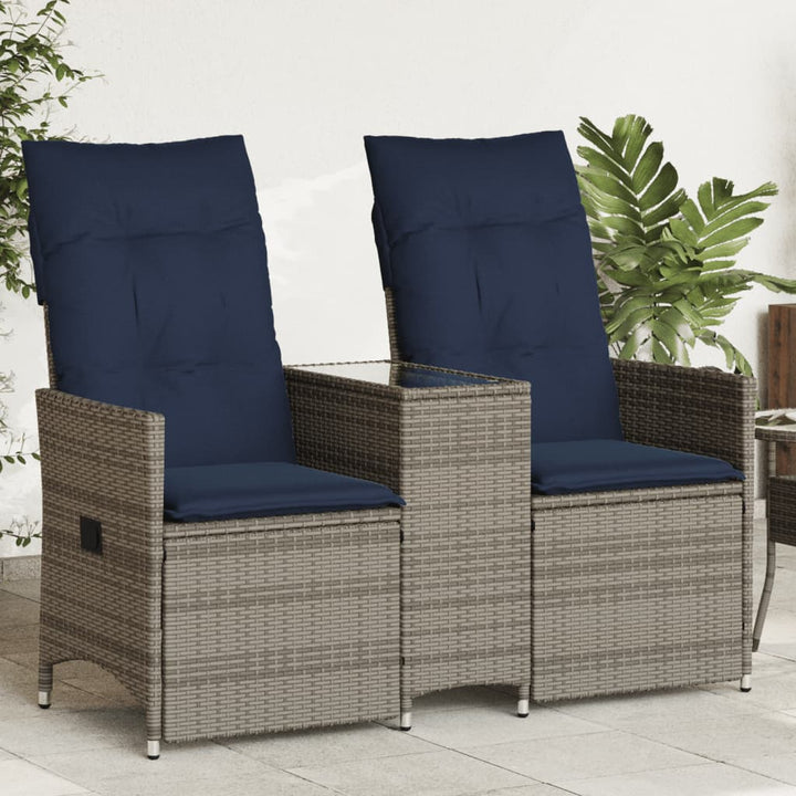 havesofa med 2 siddepladser og bord grå polyrattan