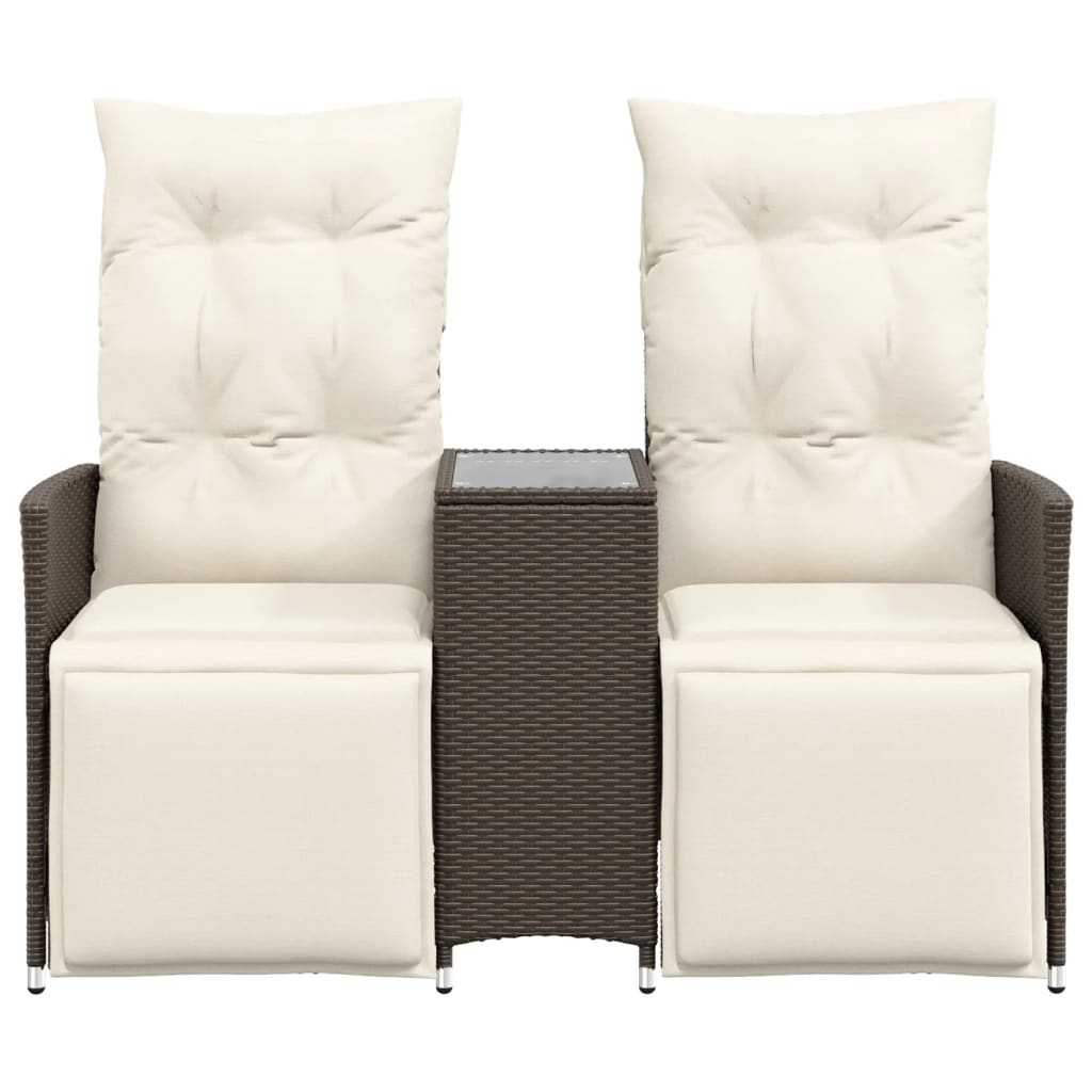 2-personers havesofa med bord og lænefunktion polyrattan brun
