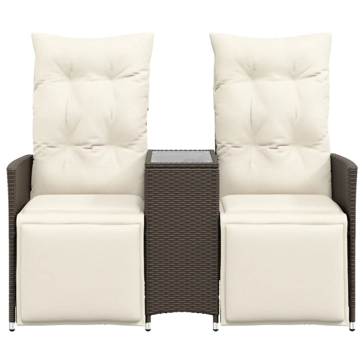 2-personers havesofa med bord og lænefunktion polyrattan brun