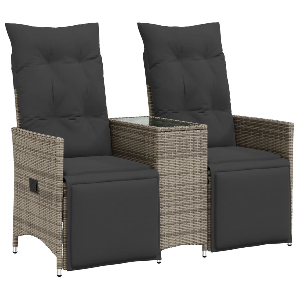 2-personers havesofa med bord og lænefunktion polyrattan grå