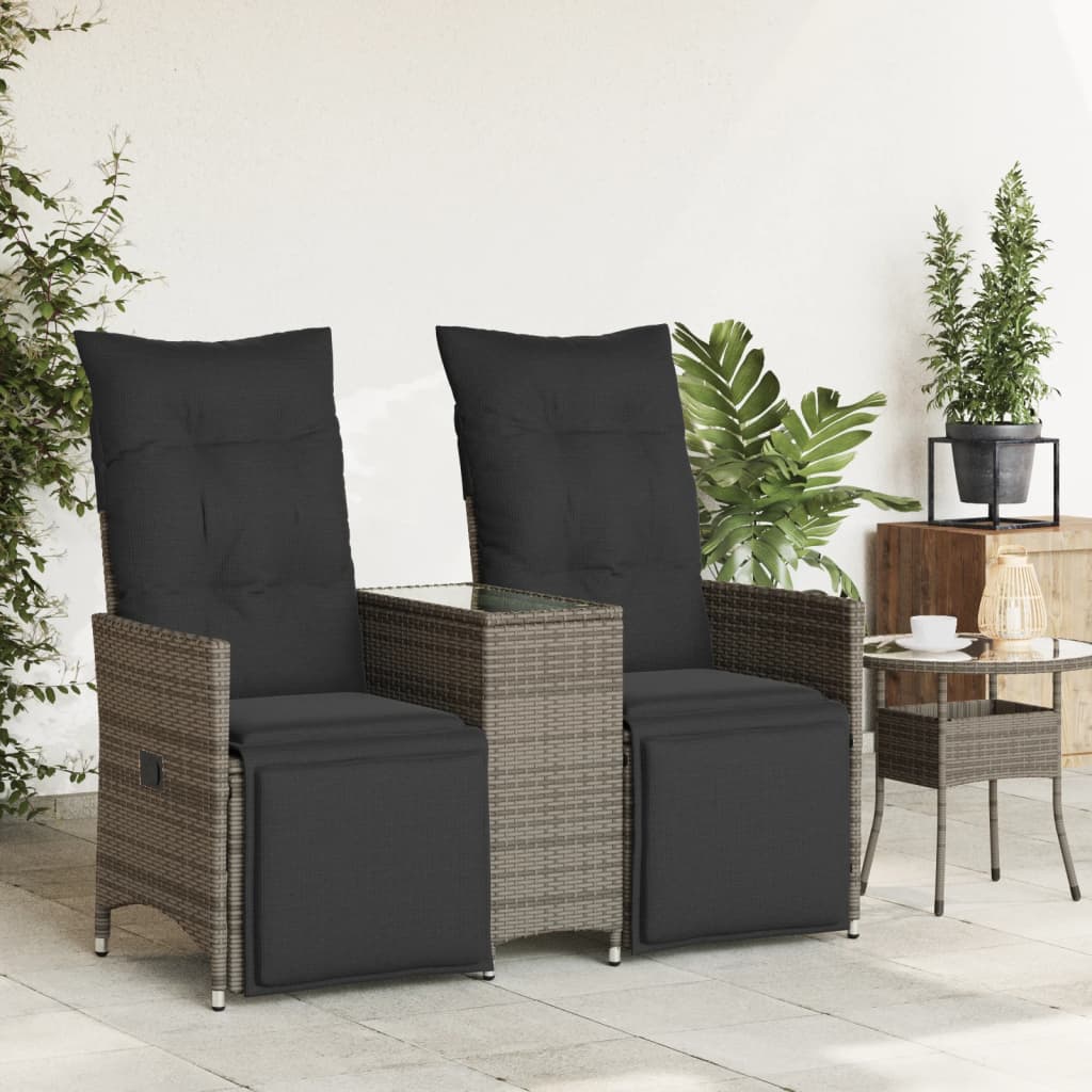 2-personers havesofa med bord og lænefunktion polyrattan grå