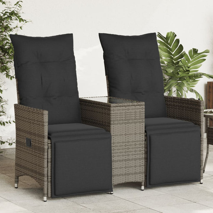 2-personers havesofa med bord og lænefunktion polyrattan grå
