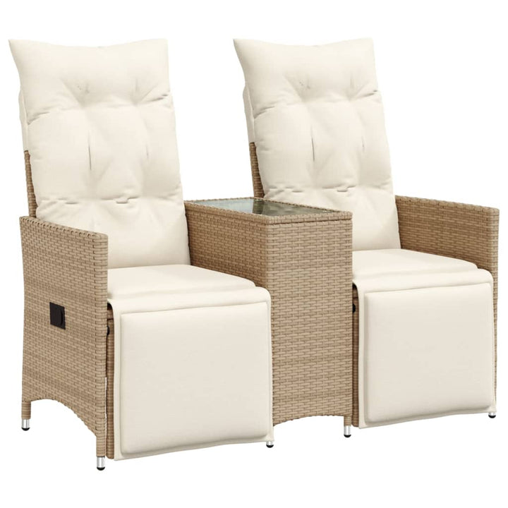 2-personers havesofa med bord og lænefunktion polyrattan beige