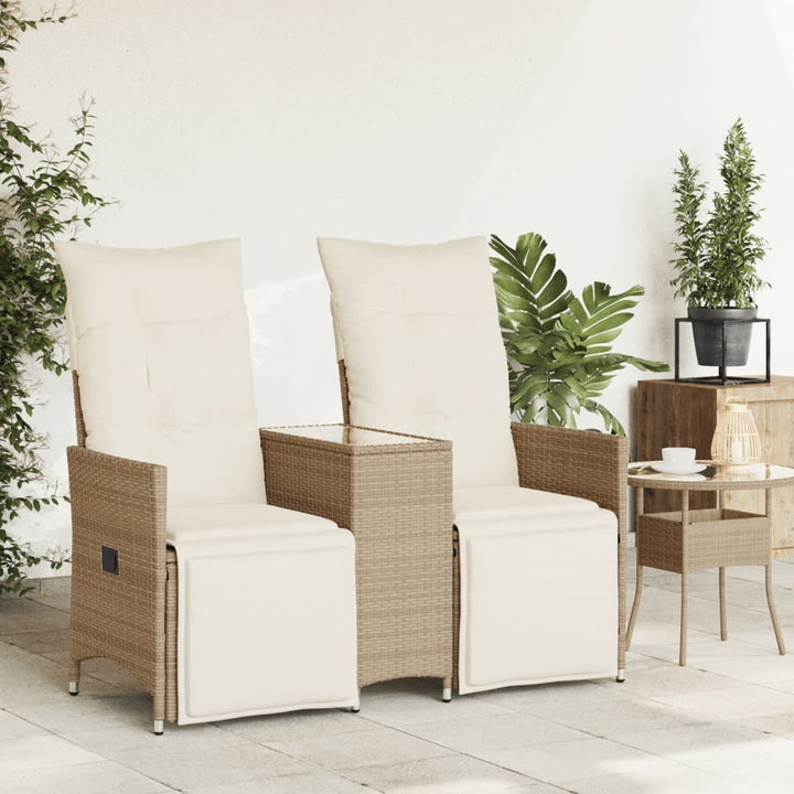 2-personers havesofa med bord og lænefunktion polyrattan beige