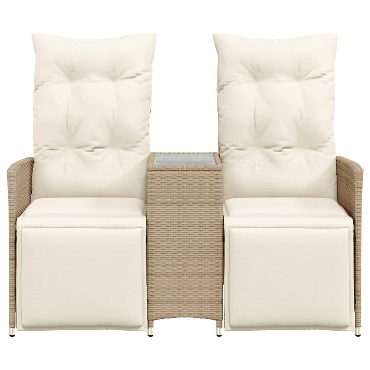 2-personers havesofa med bord og lænefunktion polyrattan beige