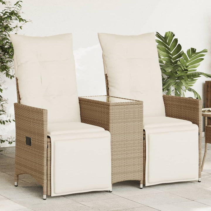 2-personers havesofa med bord og lænefunktion polyrattan beige