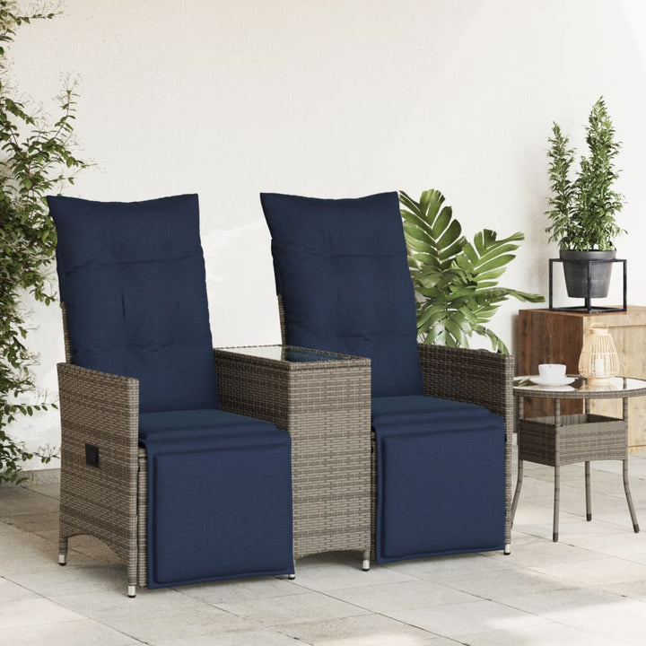 havesofa med 2 siddepladser og bord grå polyrattan