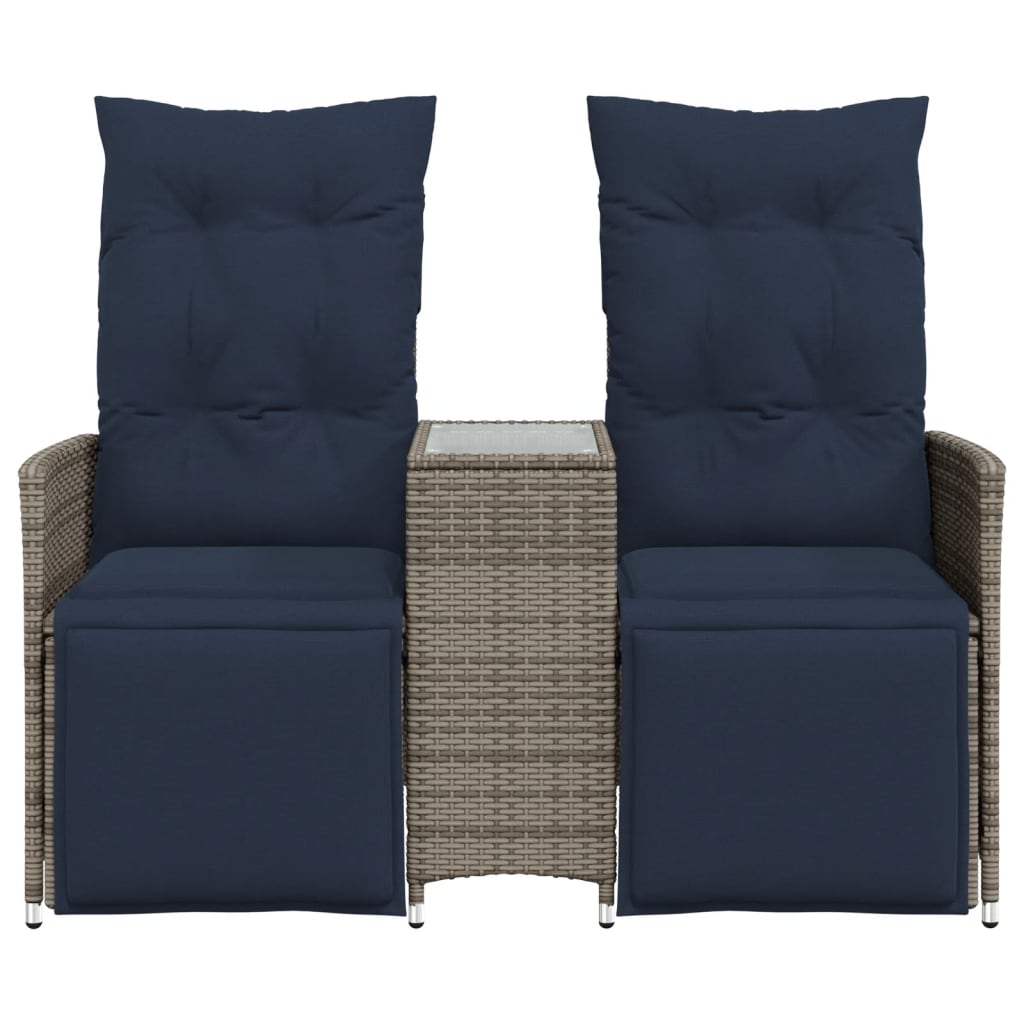 havesofa med 2 siddepladser og bord grå polyrattan