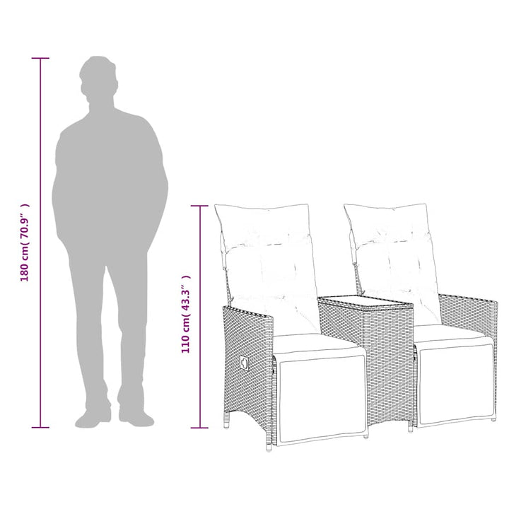 havesofa med 2 siddepladser og bord grå polyrattan