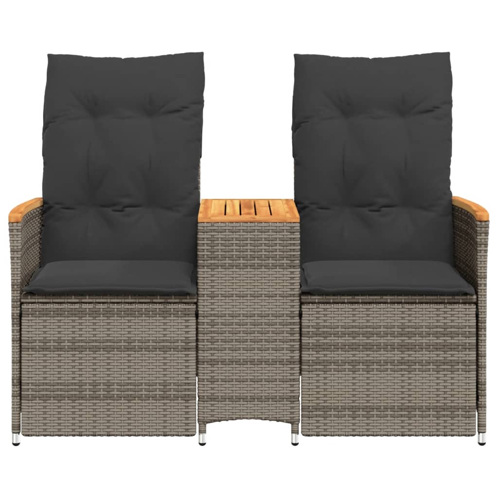 2-personers havesofa med bord og lænefunktion polyrattan grå