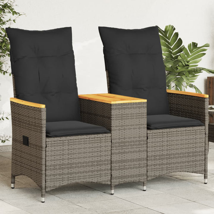 2-personers havesofa med bord og lænefunktion polyrattan grå