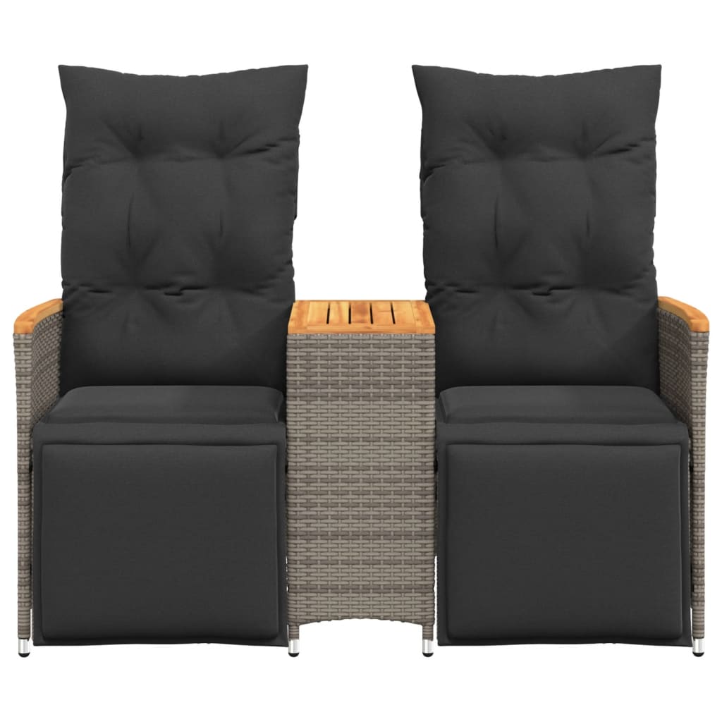 2-personers havesofa med bord og lænefunktion polyrattan grå