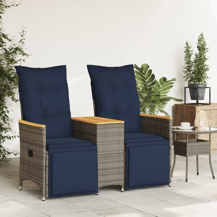 havesofa med 2 siddepladser og bord grå polyrattan