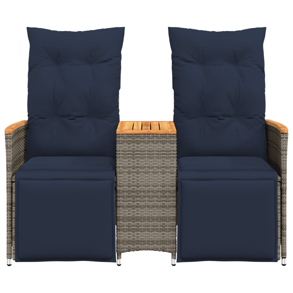 havesofa med 2 siddepladser og bord grå polyrattan