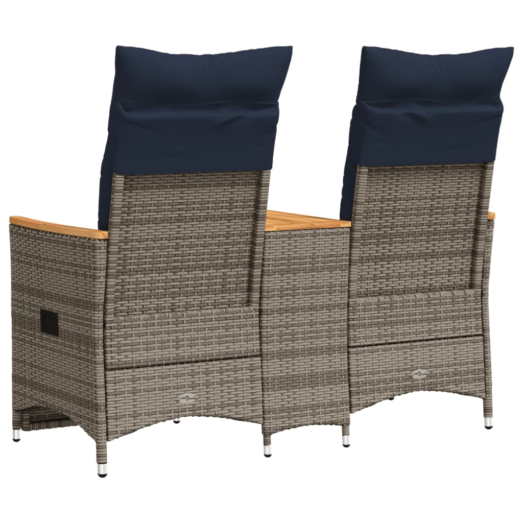 havesofa med 2 siddepladser og bord grå polyrattan