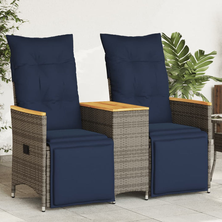 havesofa med 2 siddepladser og bord grå polyrattan