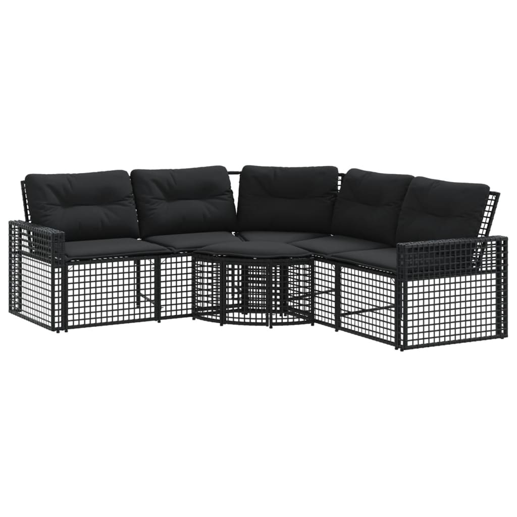 havesofa med hynder og fodskammel L-formet polyrattan sort