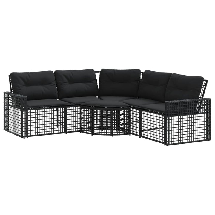 havesofa med hynder og fodskammel L-formet polyrattan sort