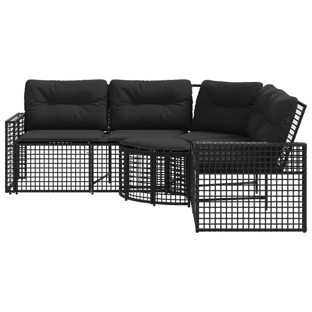 havesofa med hynder og fodskammel L-formet polyrattan sort