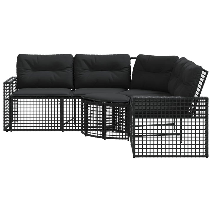havesofa med hynder og fodskammel L-formet polyrattan sort