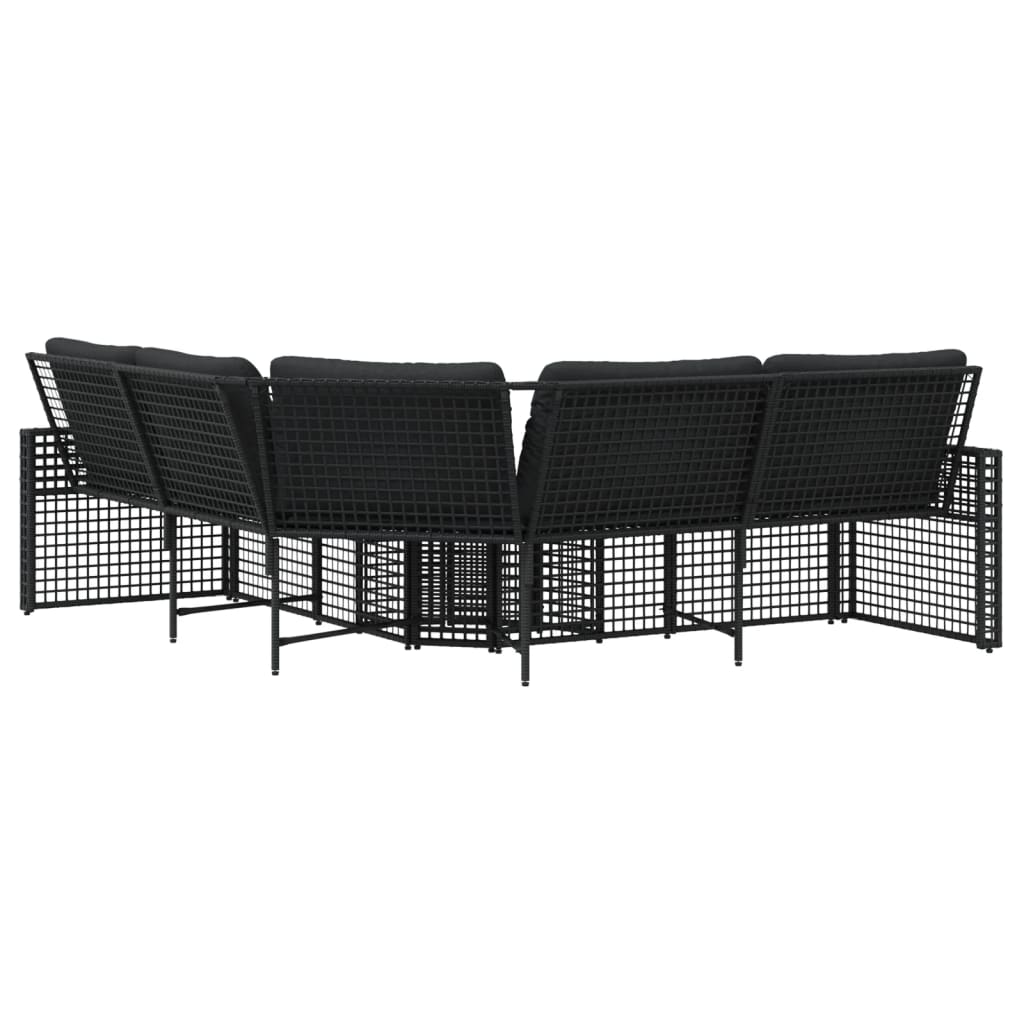 havesofa med hynder og fodskammel L-formet polyrattan sort
