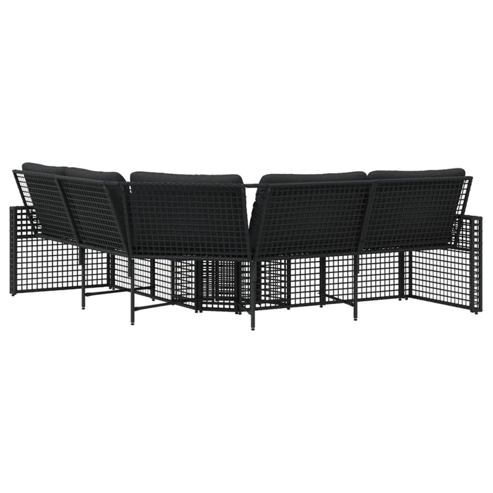 havesofa med hynder og fodskammel L-formet polyrattan sort