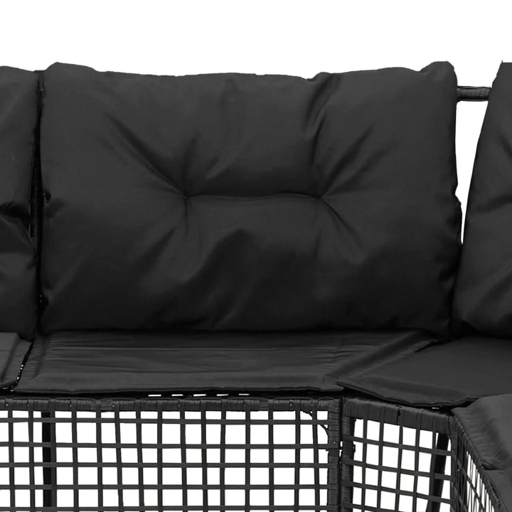 havesofa med hynder og fodskammel L-formet polyrattan sort