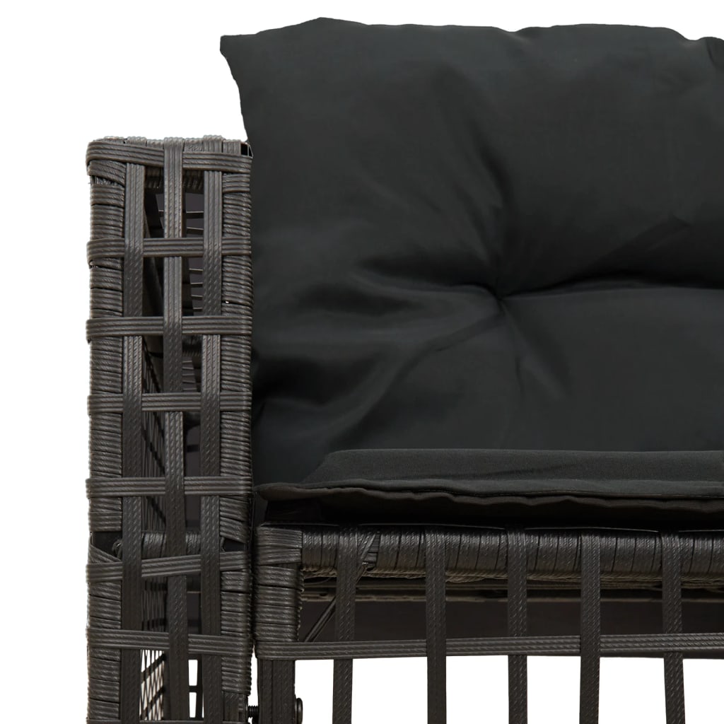 havesofa med hynder og fodskammel L-formet polyrattan sort