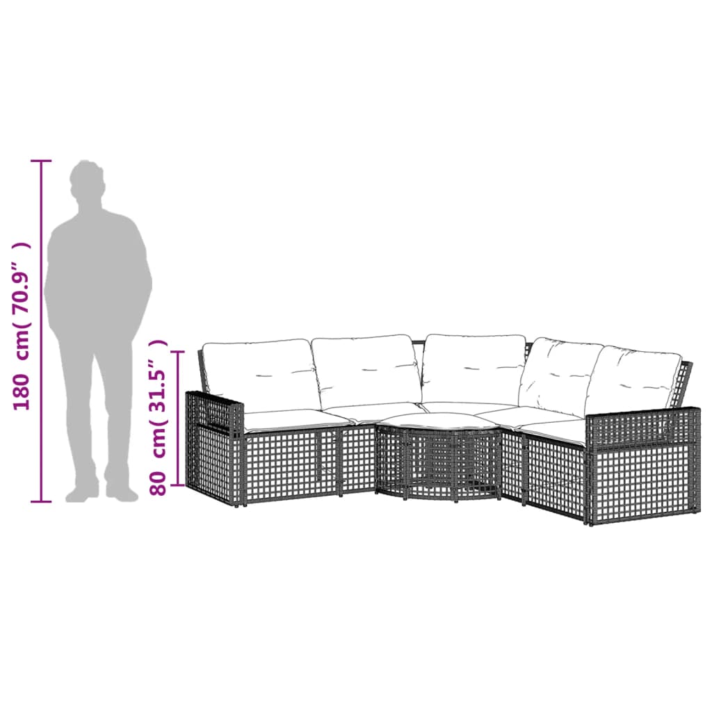 havesofa med hynder og fodskammel L-formet polyrattan sort