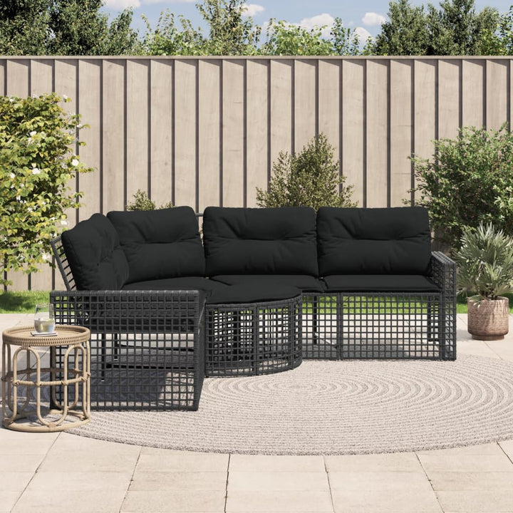 havesofa med hynder og fodskammel L-formet polyrattan sort