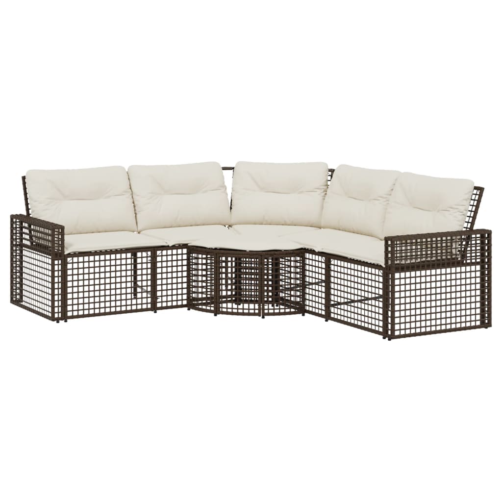 havesofa med hynder og fodskammel L-formet polyrattan brun