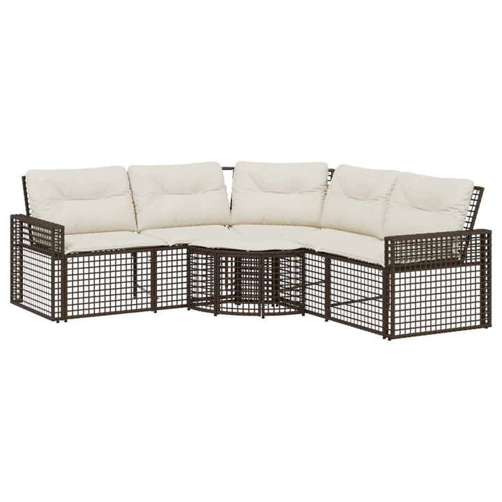 havesofa med hynder og fodskammel L-formet polyrattan brun